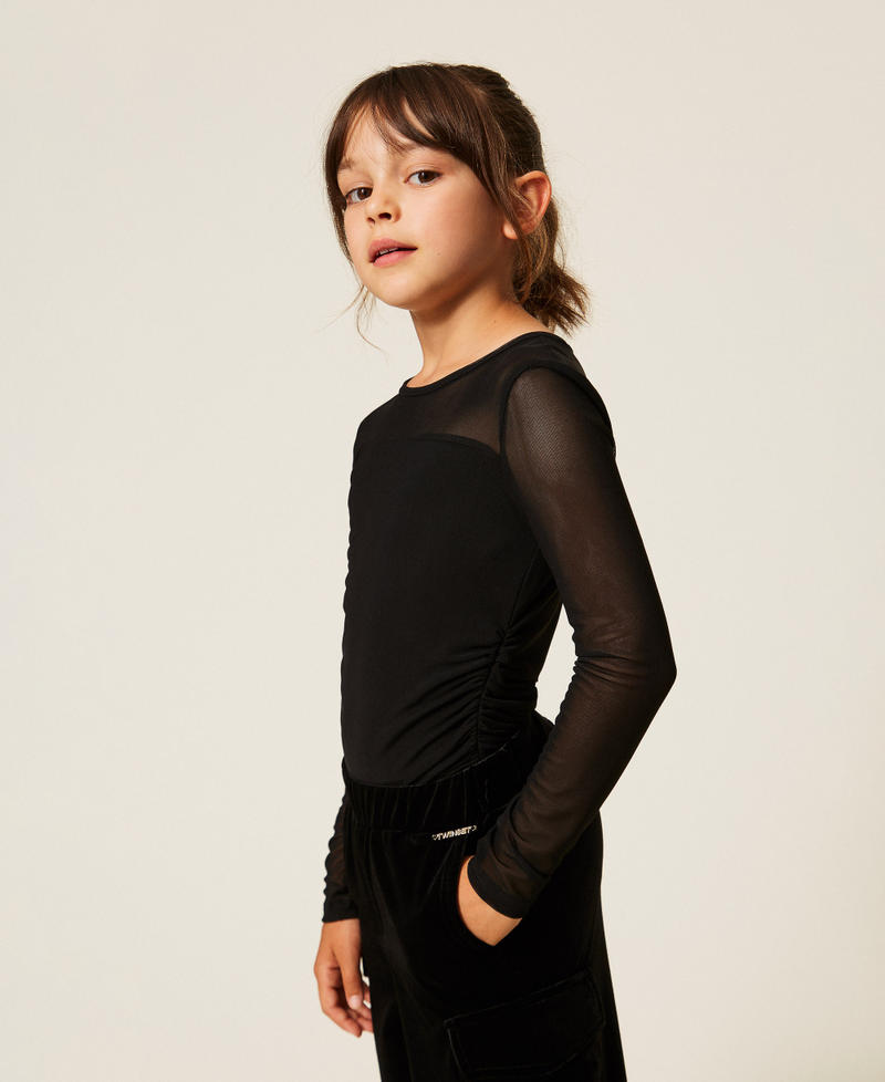 T-shirt in tulle con arricciatura