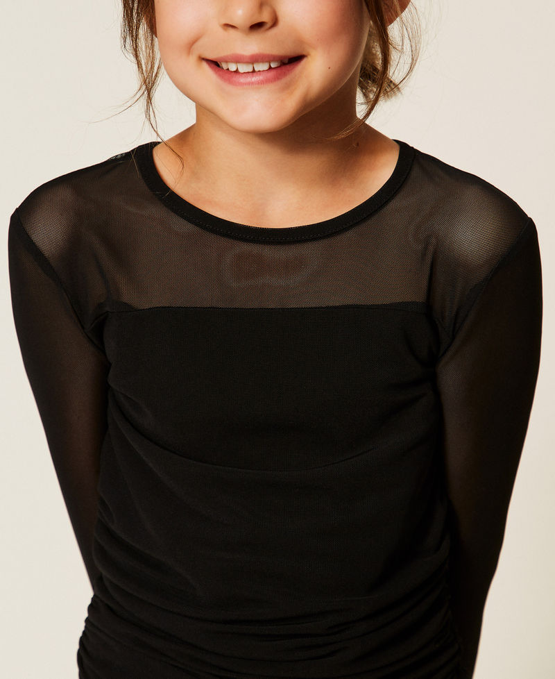 T-shirt in tulle con arricciatura