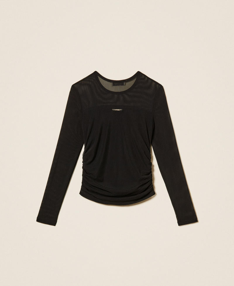 T-shirt in tulle con arricciatura
