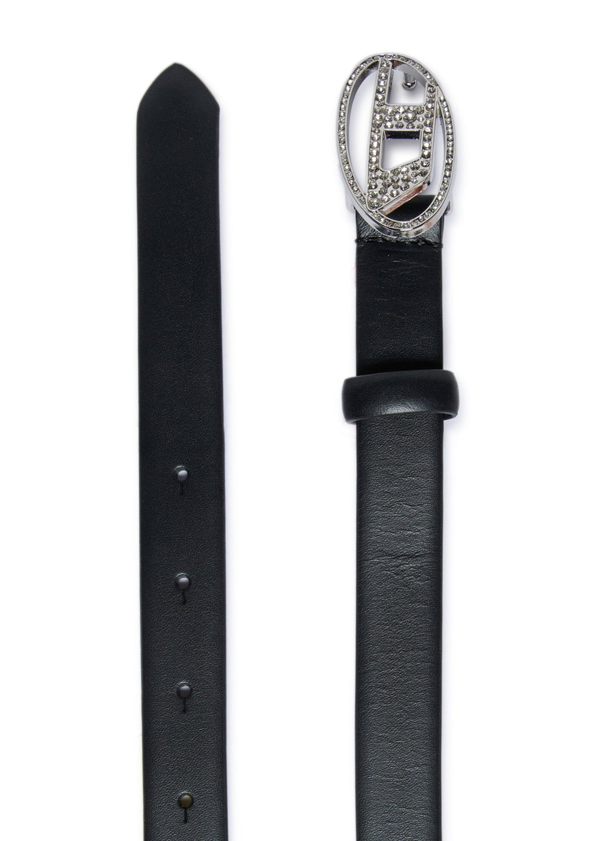 Cintura in pelle con fibbia logo di strass per bambina