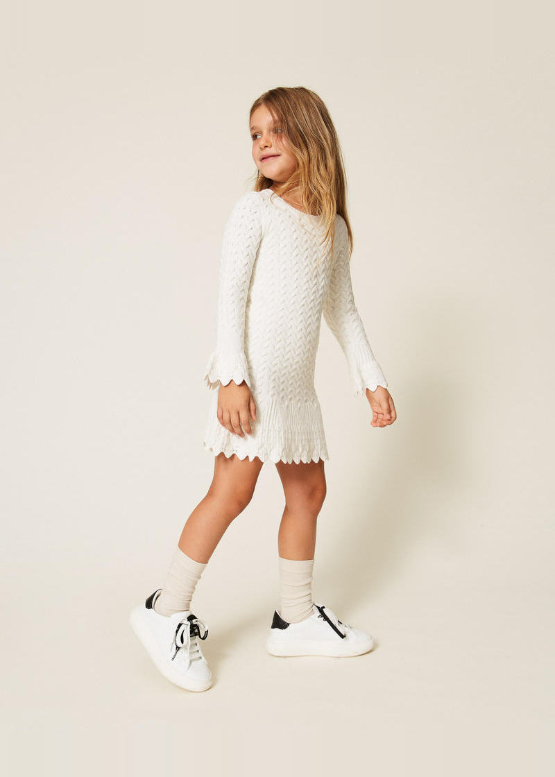 Abito corto baby in maglia a trecce