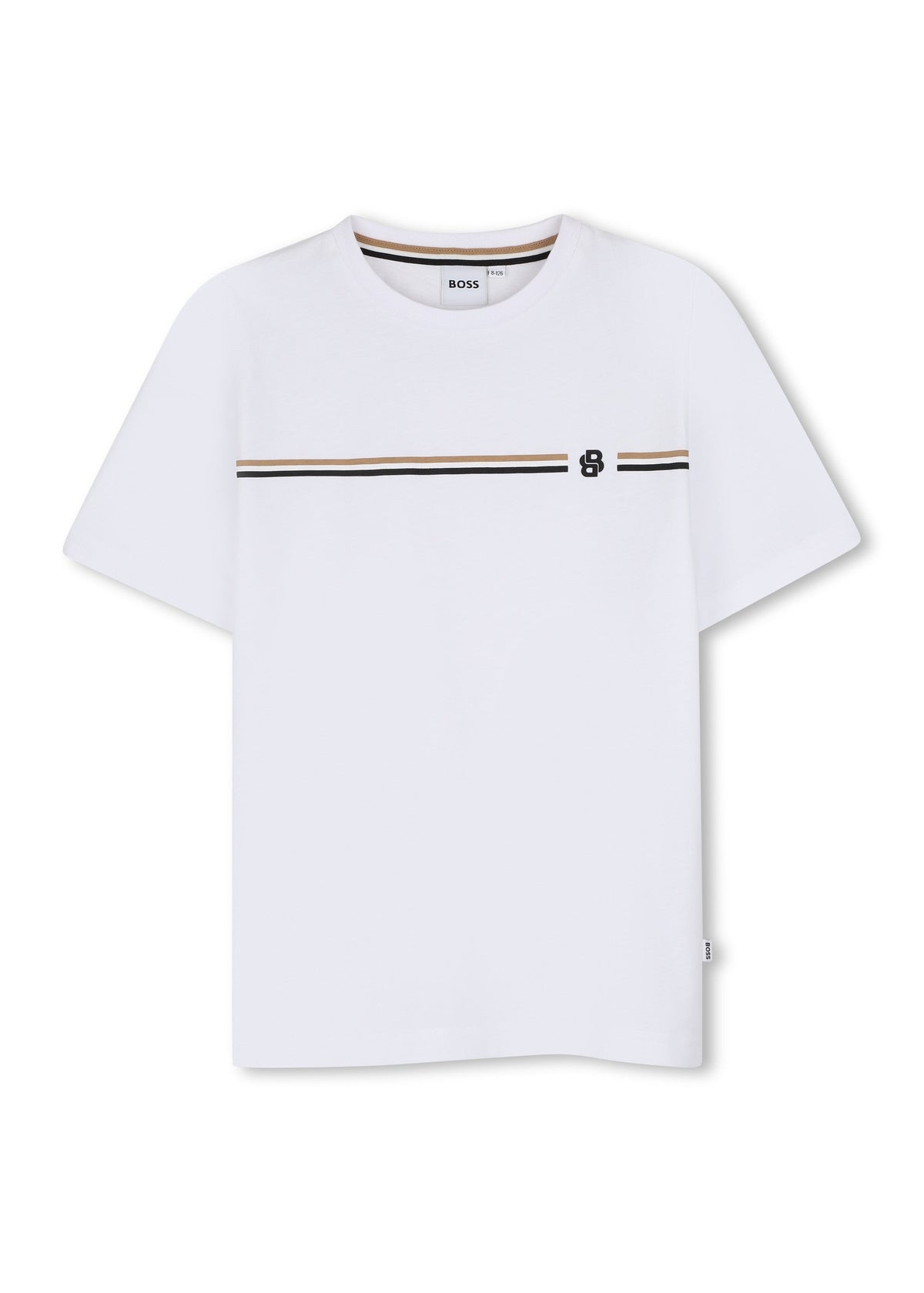 BOSS Kids T-shirt con righe iconiche e Double B - Bianco