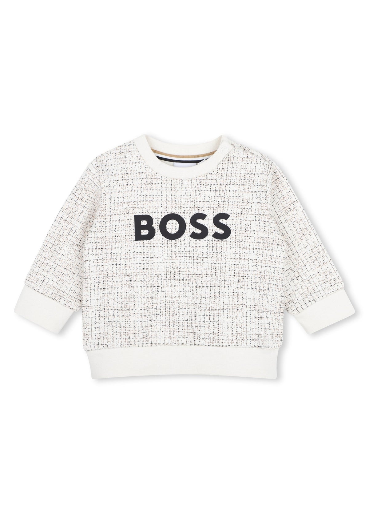 BOSS Kids Felpa con motivo check e grande logo - Avorio