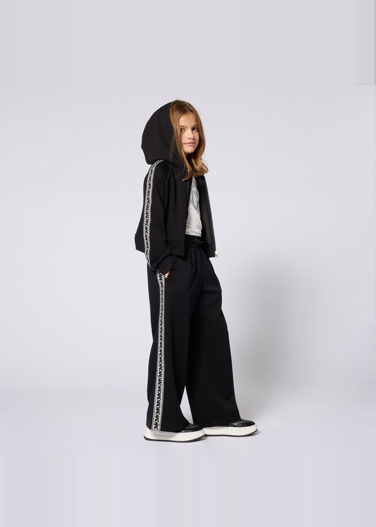 Michael Kors Kids Cardigan con cappuccio effetto pesca e bande logo MK - Nero