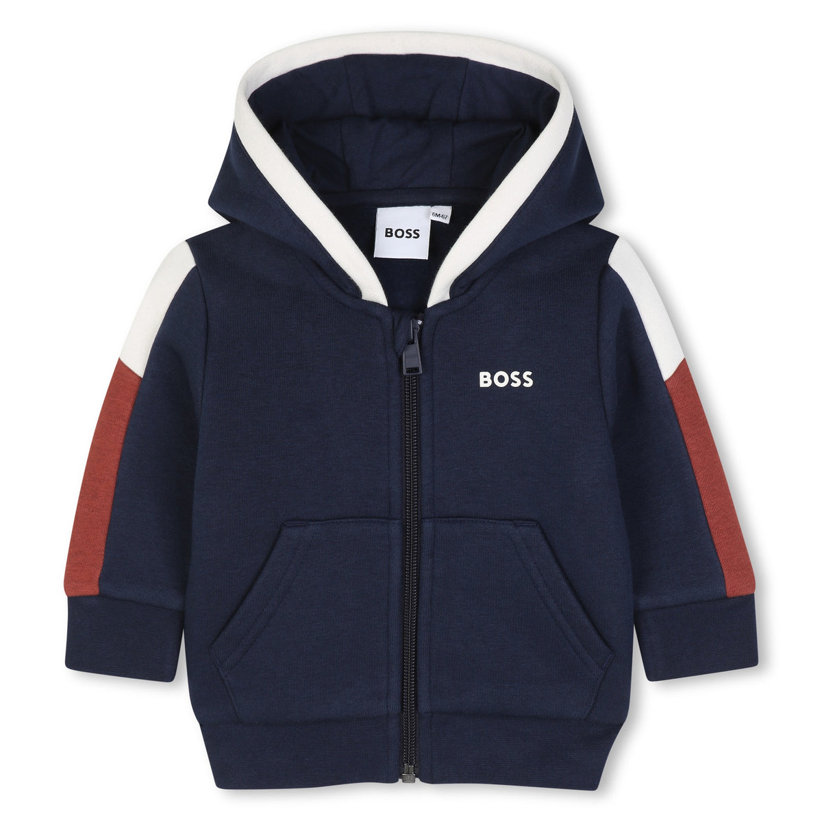 BOSS Kids Felpa con cappuccio e zip a blocchi di colore - Marine