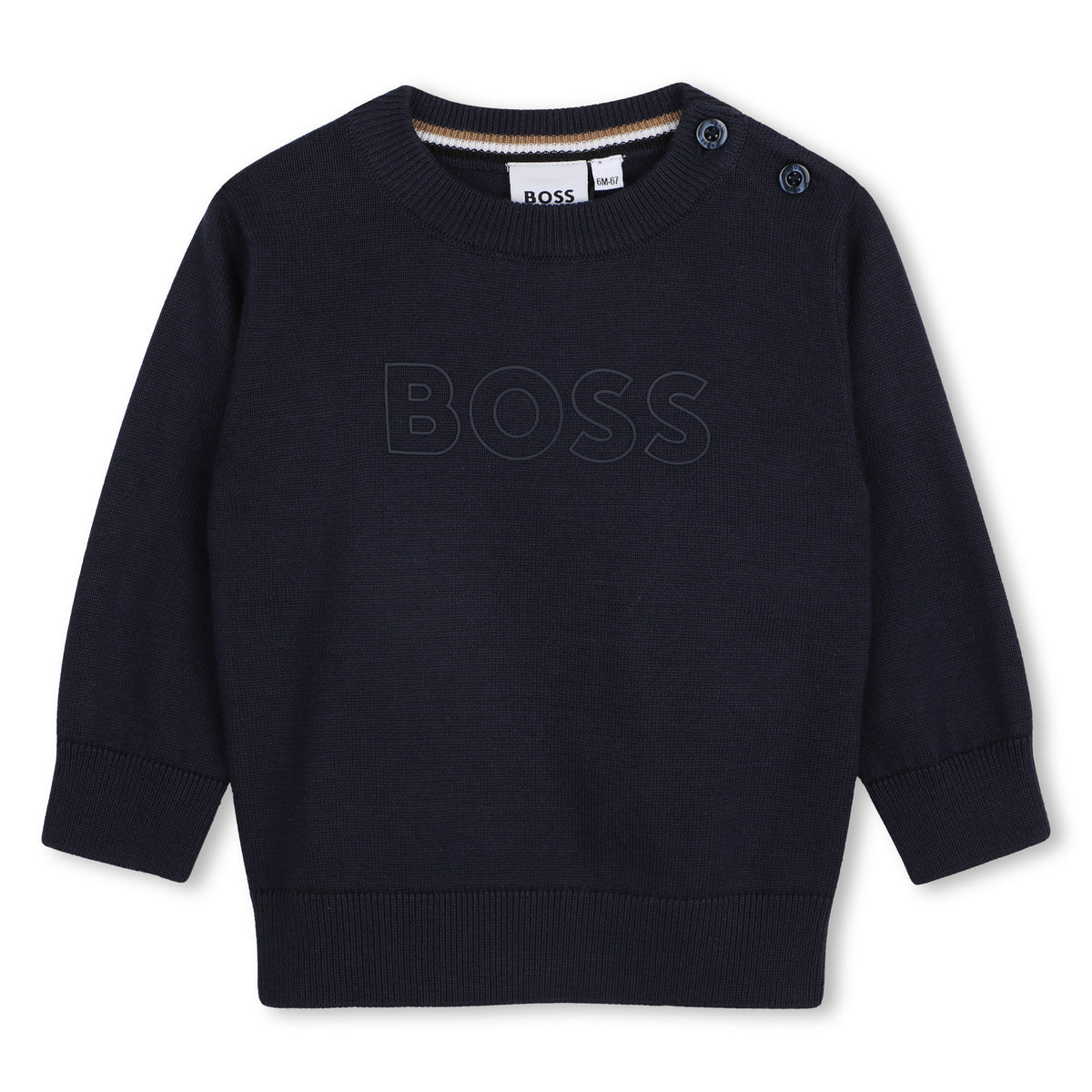 BOSS Kids Maglione in cotone con logo in rilievo - Marine