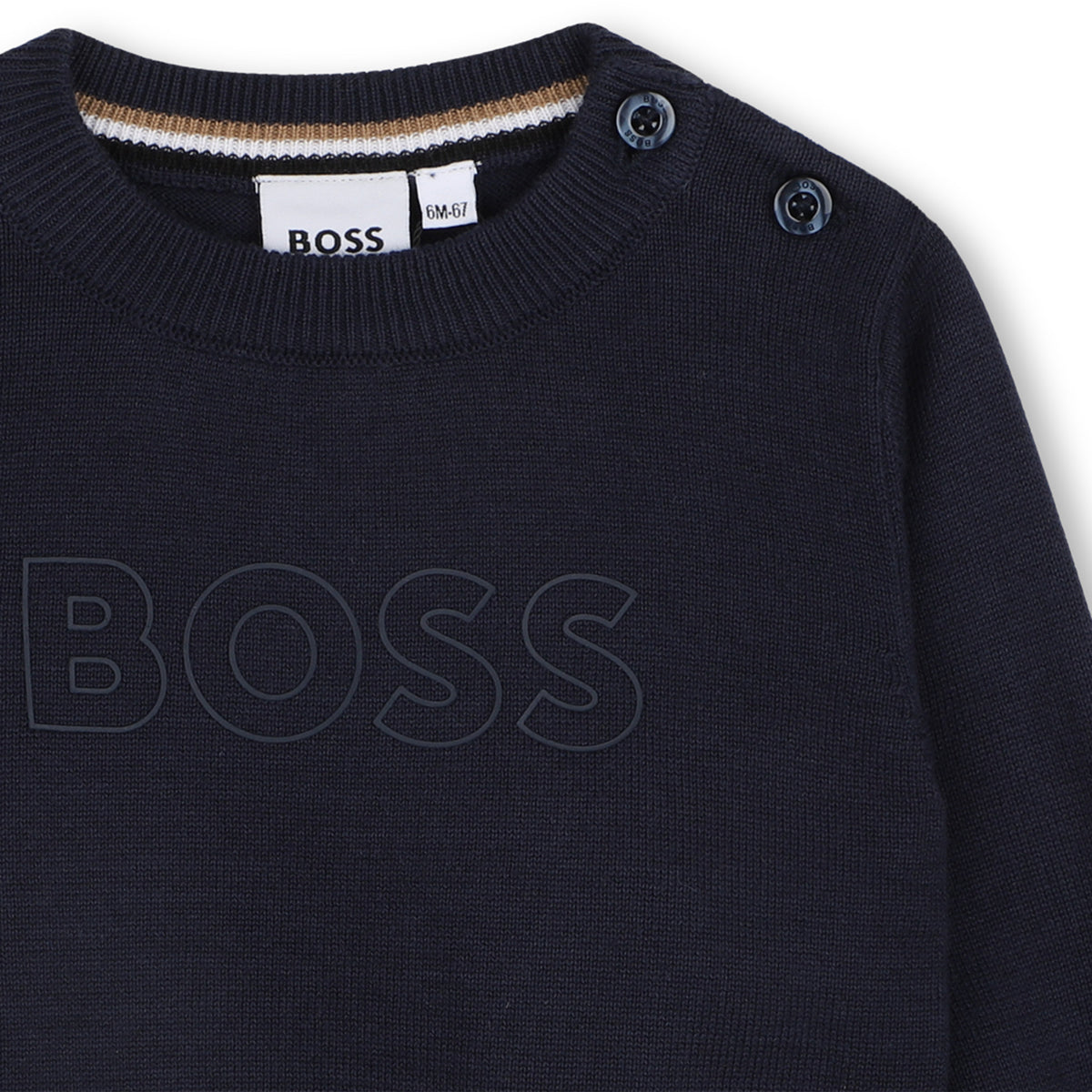 BOSS Kids Maglione in cotone con logo in rilievo - Marine