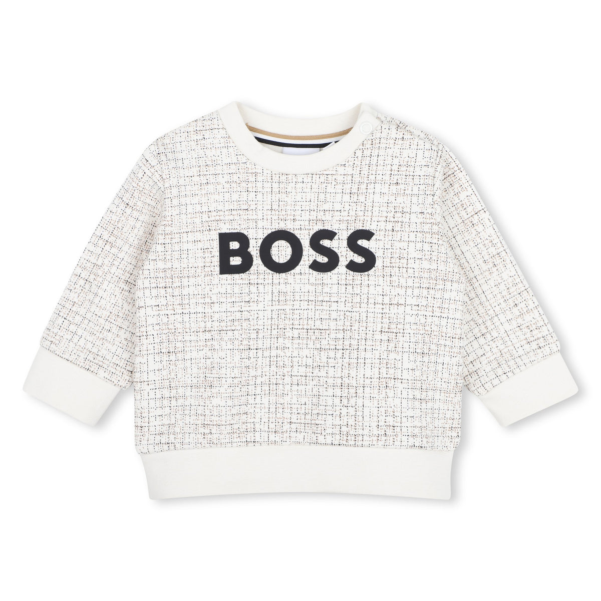 BOSS Kids Felpa con motivo check e grande logo - Avorio