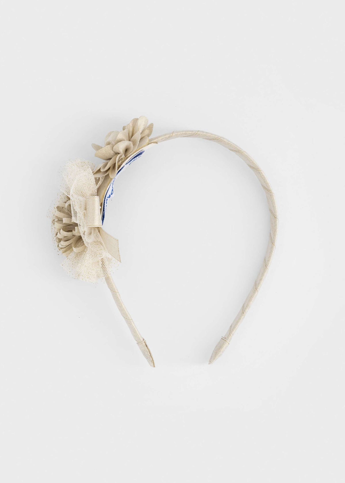 Cerchietto cerimonia fiore e fiocco bimba - Panna
