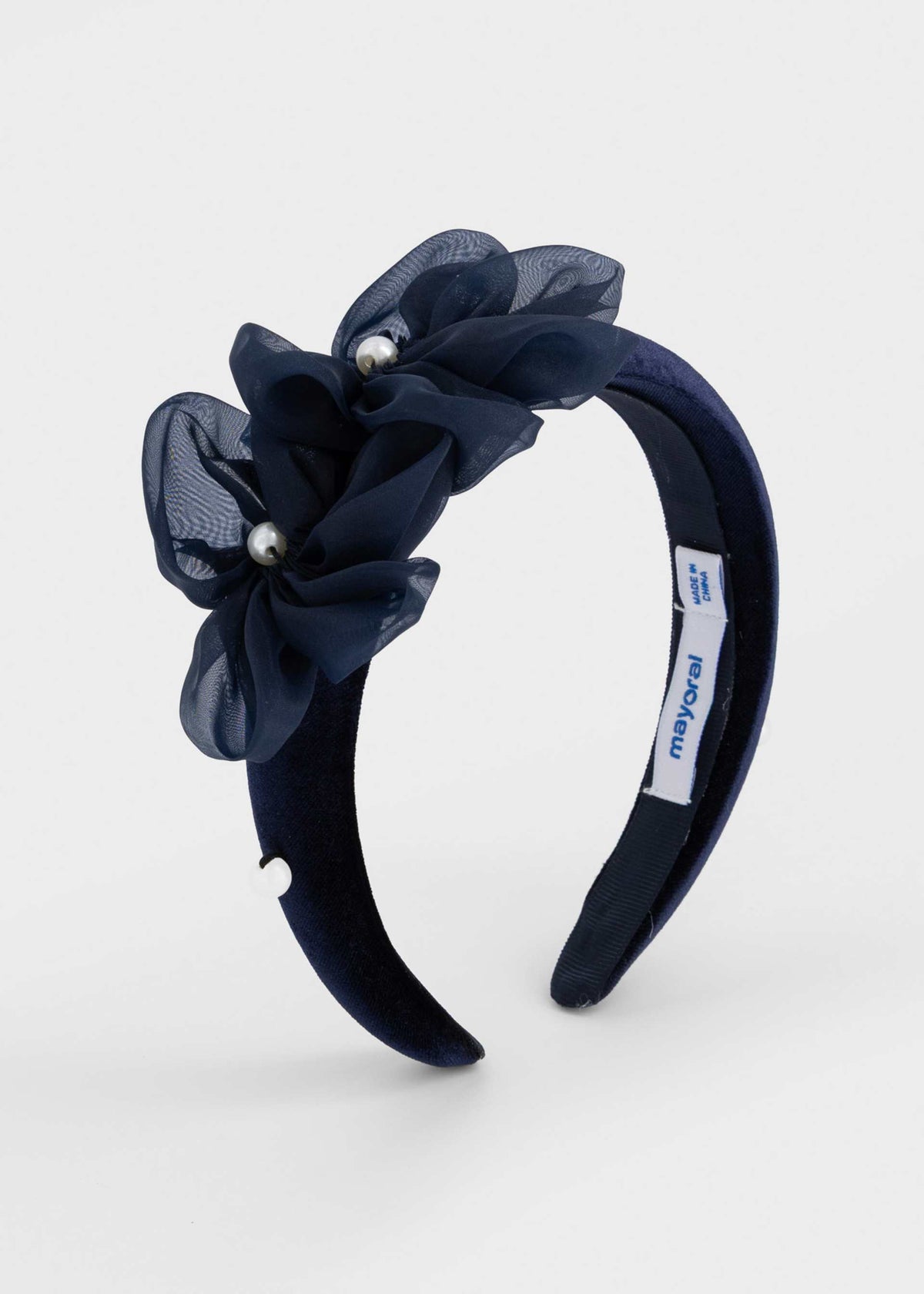 Cerchietto velluto fiori bambina - Navy