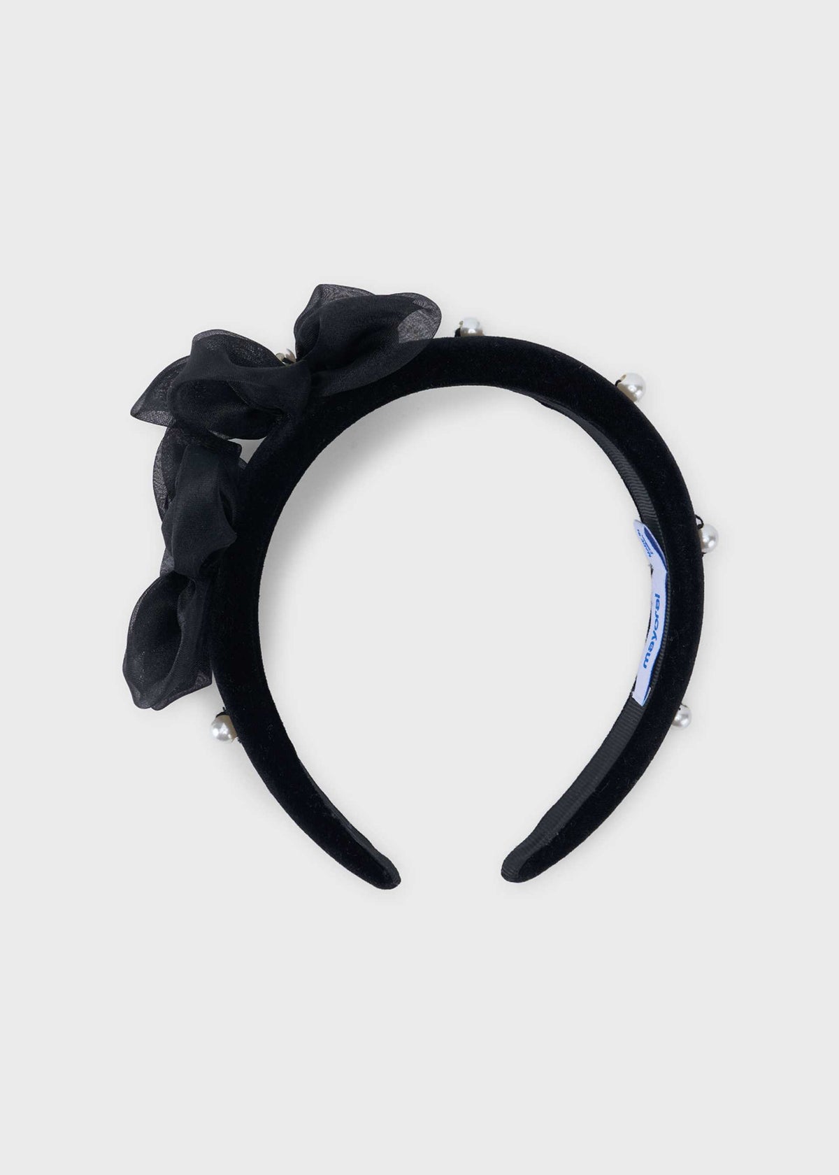 Cerchietto velluto fiori bambina - Nero