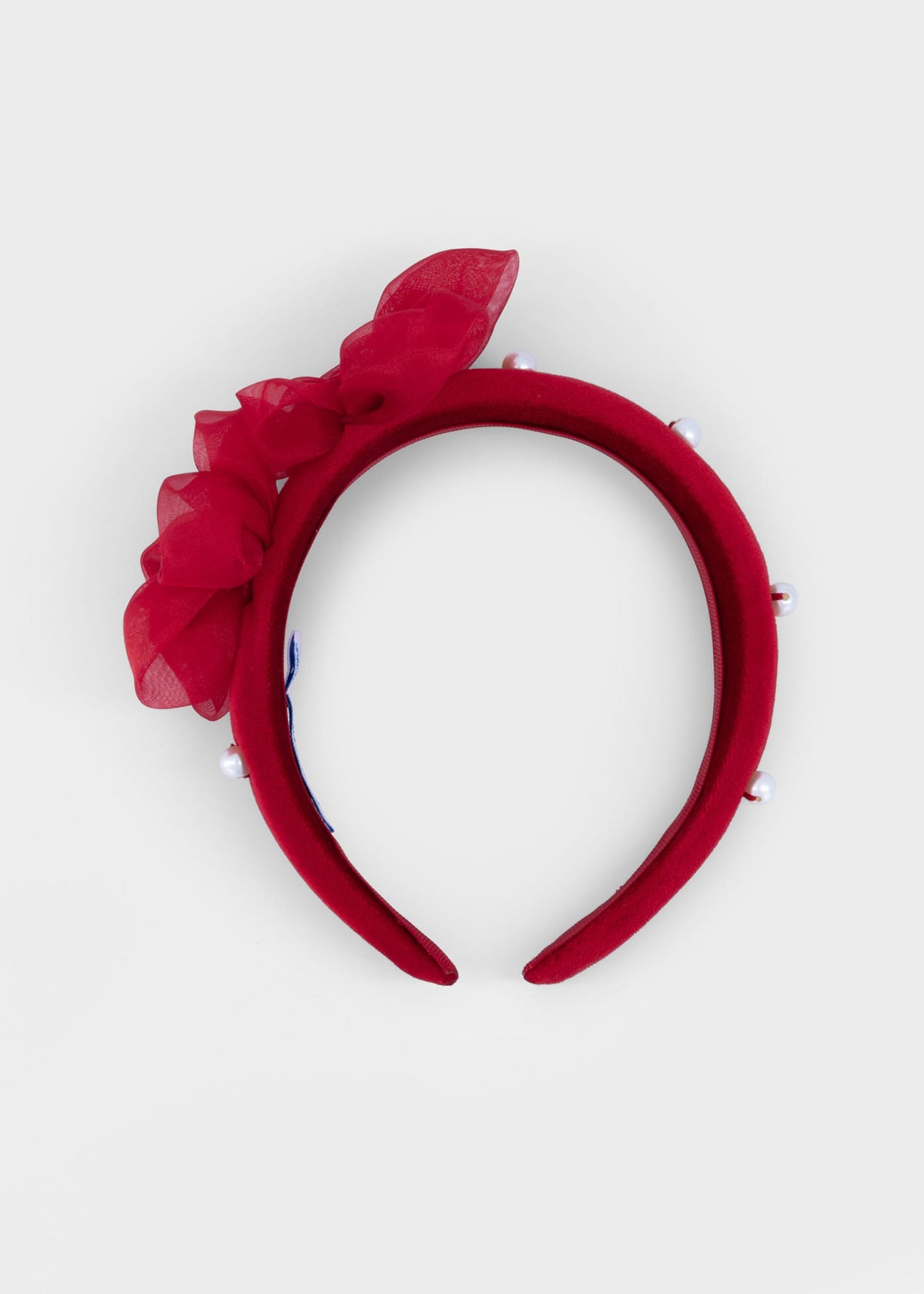 Cerchietto velluto fiori bambina - Rosso