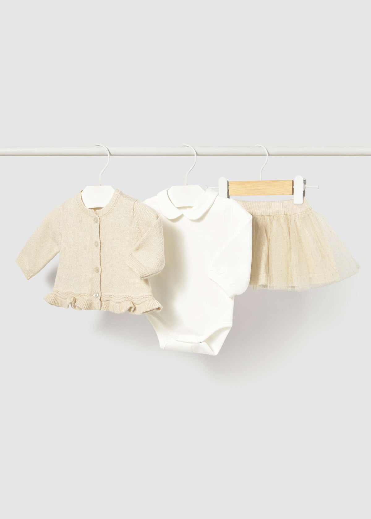 Completo 3 pezzi cardigan neonata - Champagne