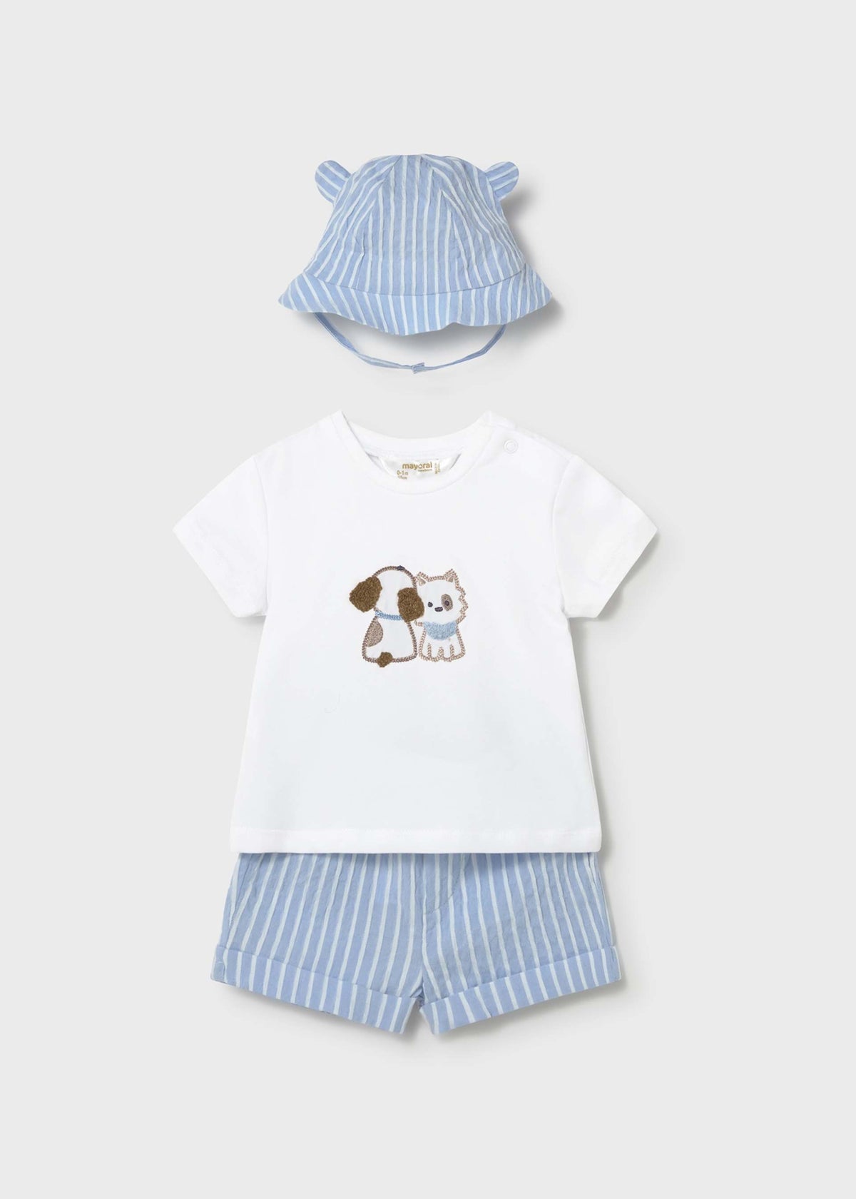 Completo 3 pezzi con cappello con orecchie neonato - Cielo