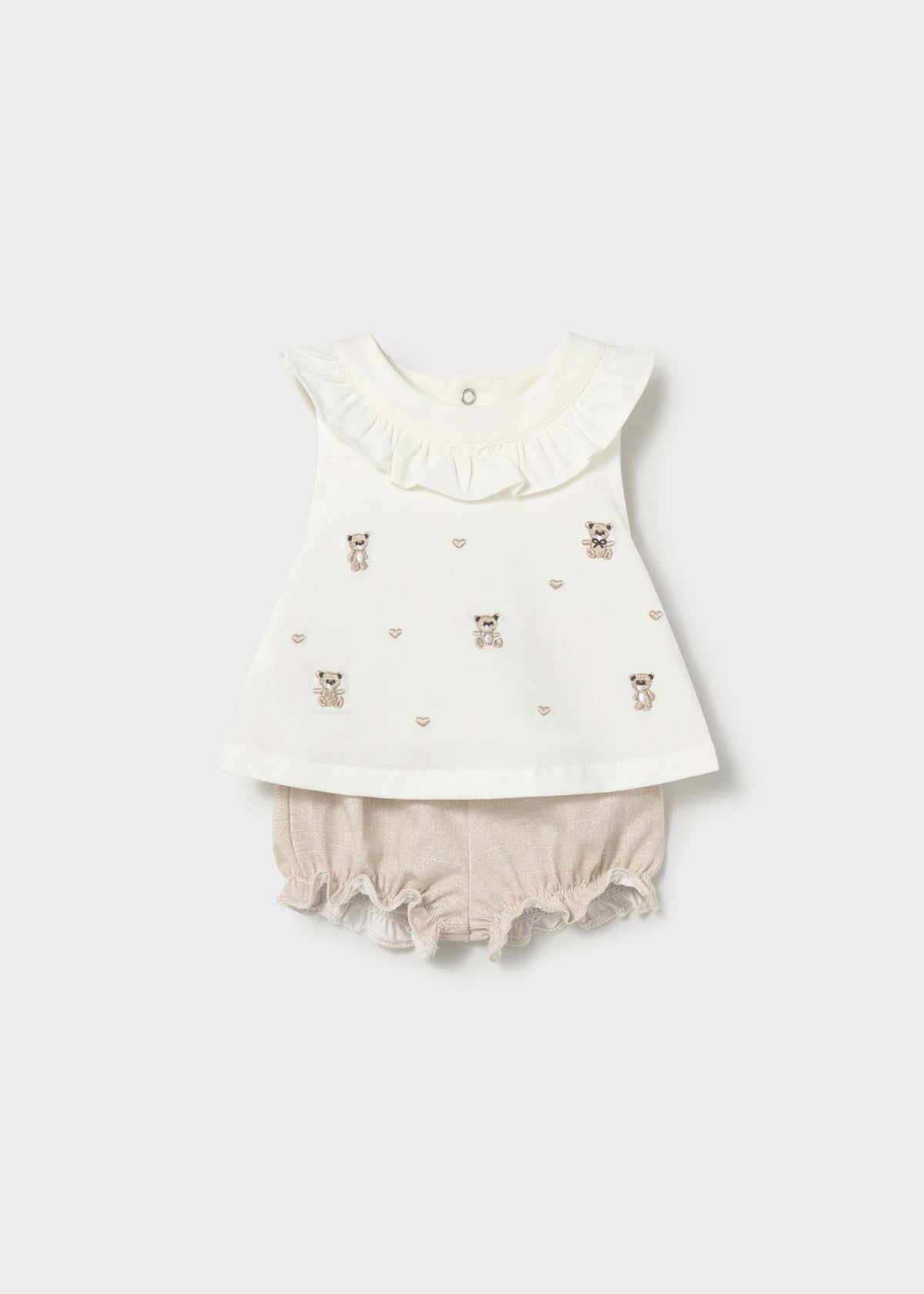 Completo 4 pezzi colletto volant neonata - Grano