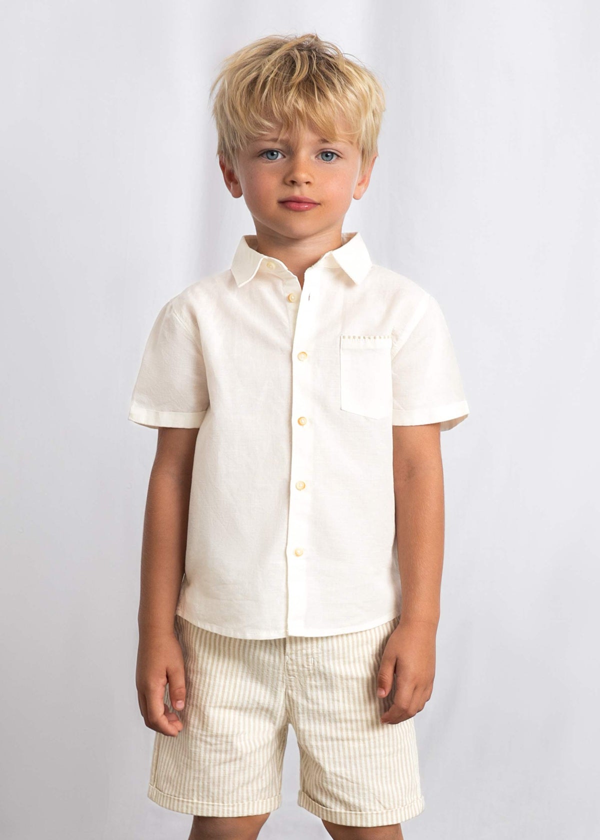 Completo bermuda e camicia in lino bambino