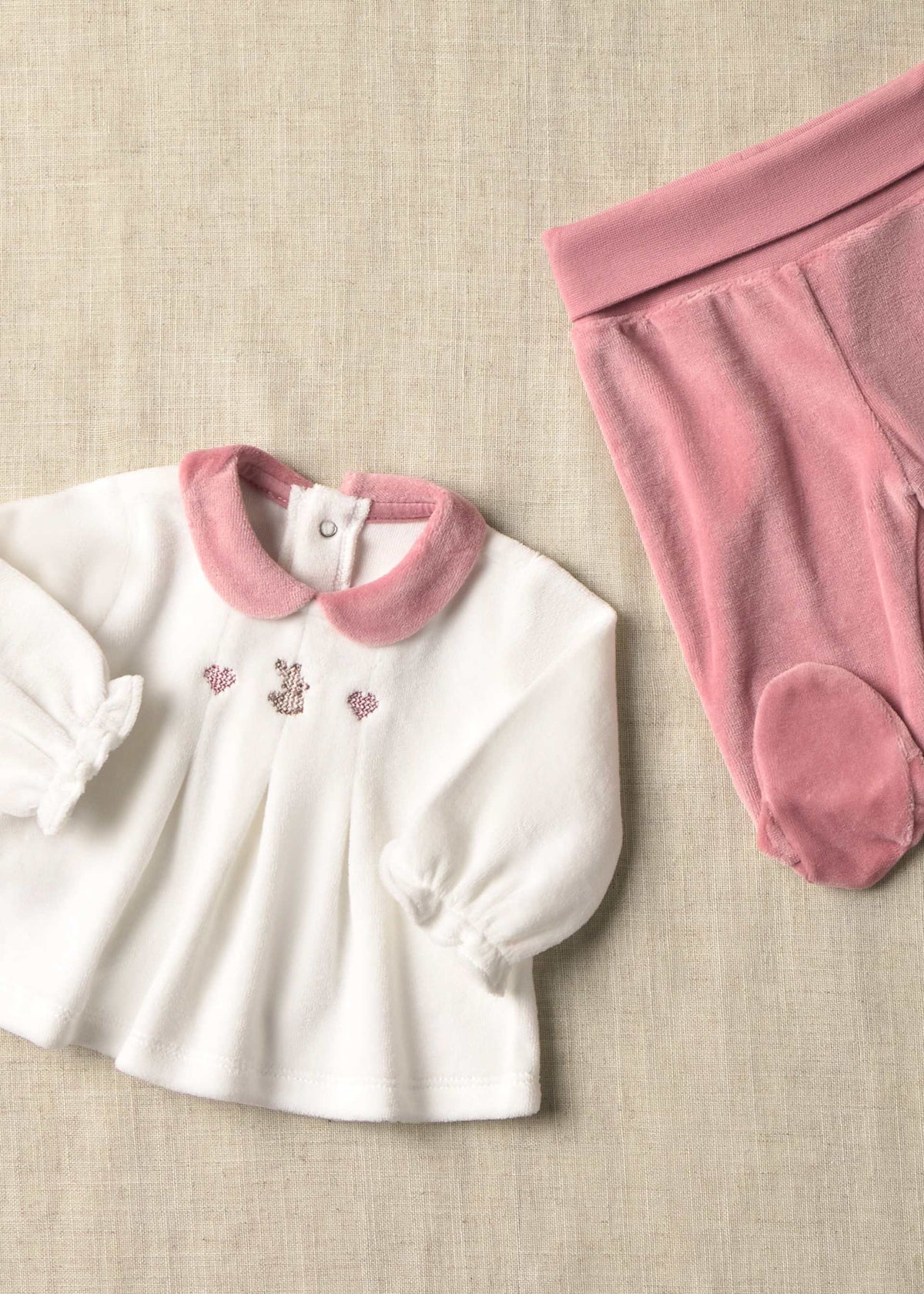Completo ghettina e camicia neonata - Cipria