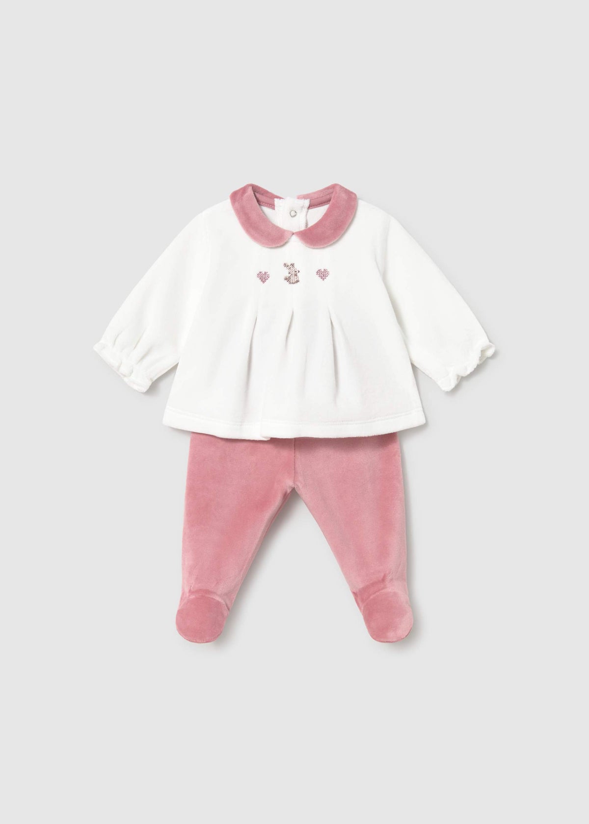 Completo ghettina e camicia neonata - Cipria