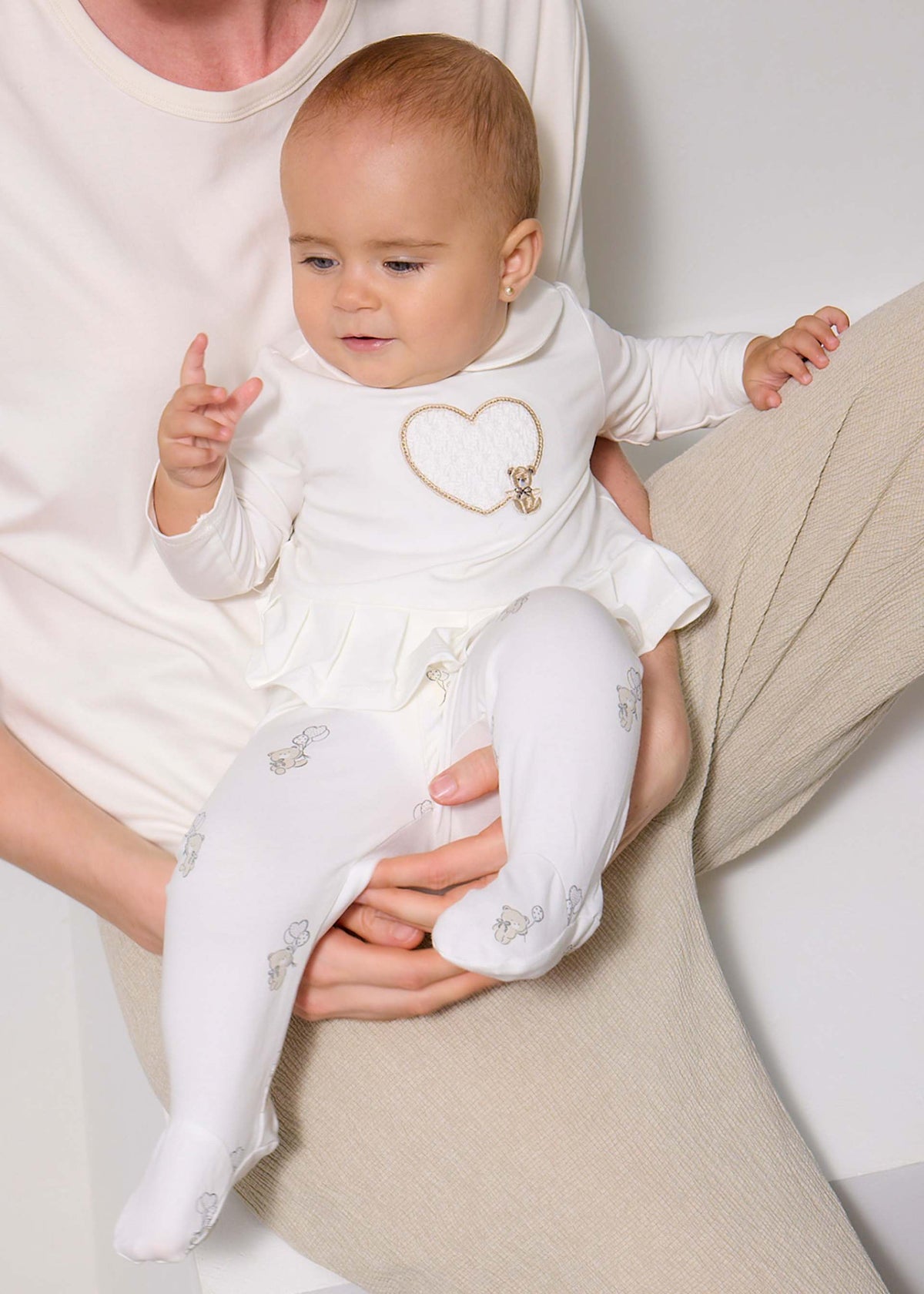 Completo ghettina e maglietta manica lunga neonata - Ecru