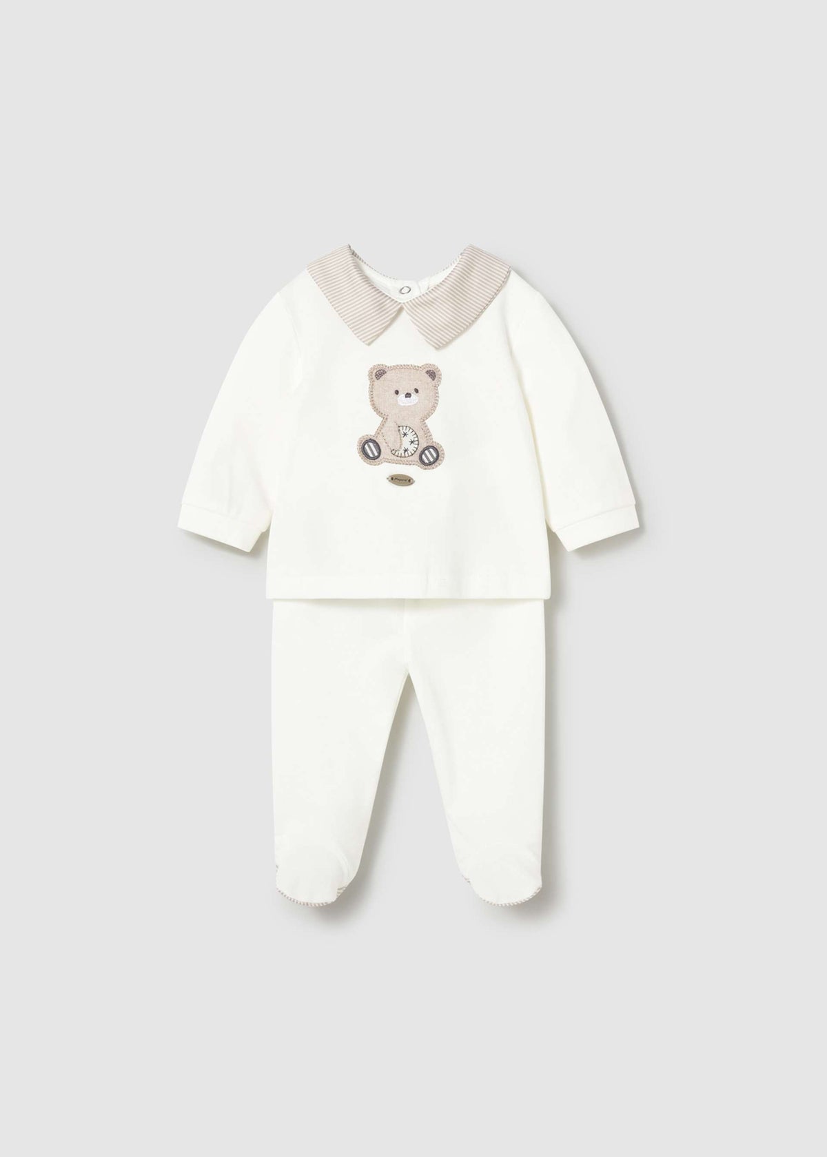 Completo ghettina e maglietta ricamata neonato - Ecru