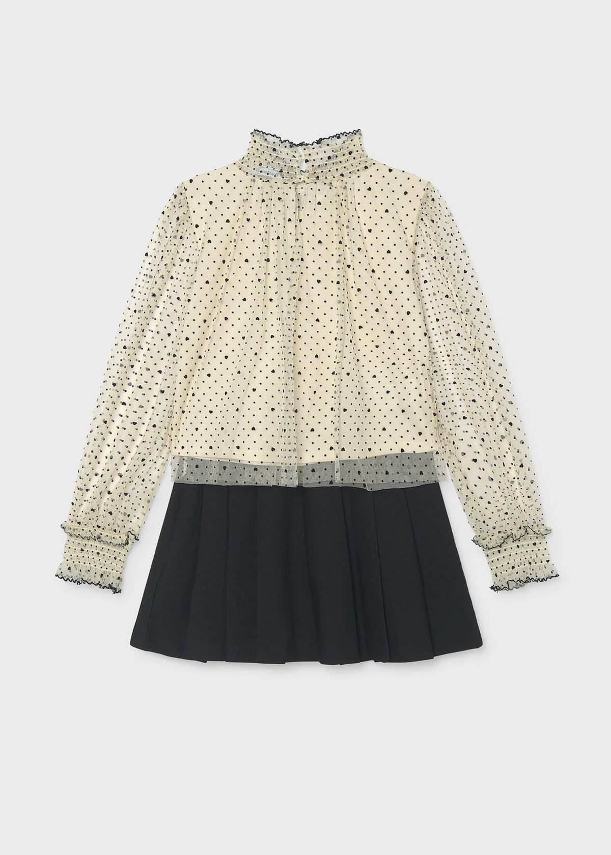 Completo gonna e camicia plumetis ragazza - Nero