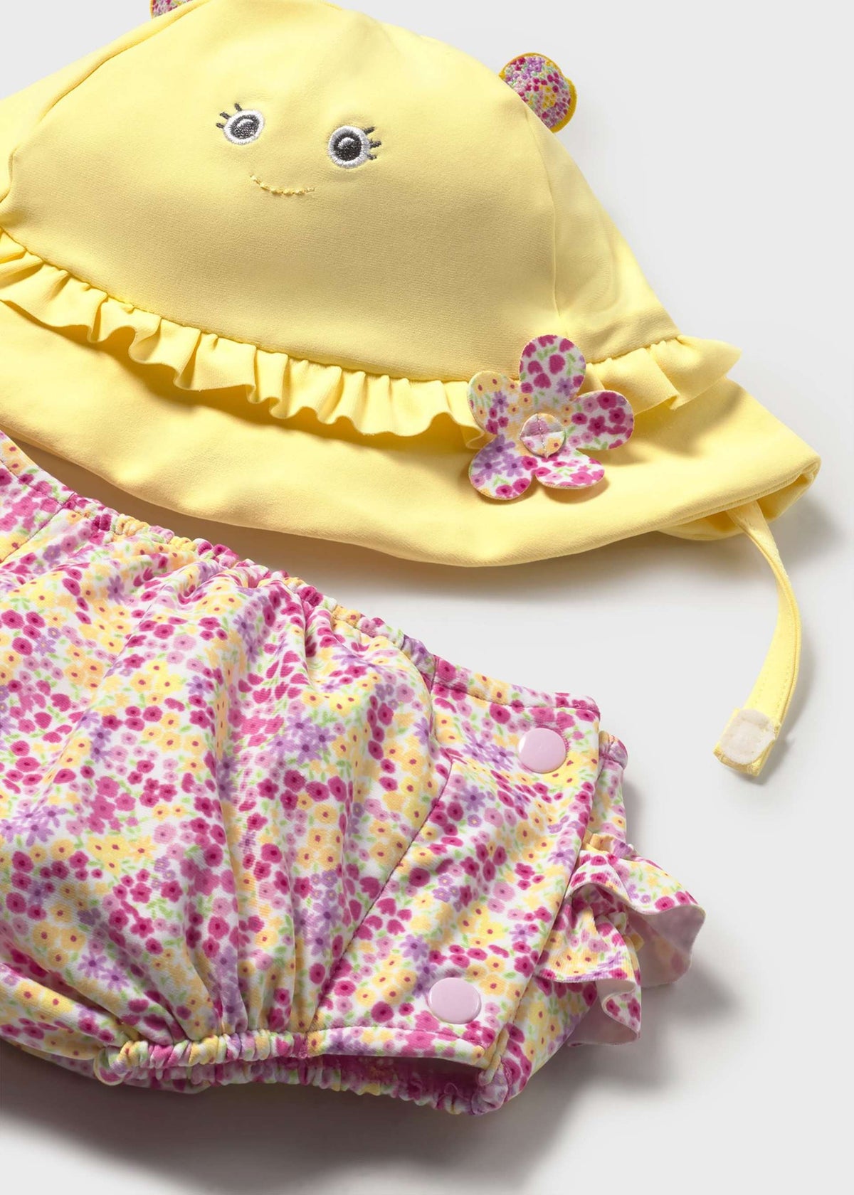 Completo mare costume e cappello neonata - Rosa