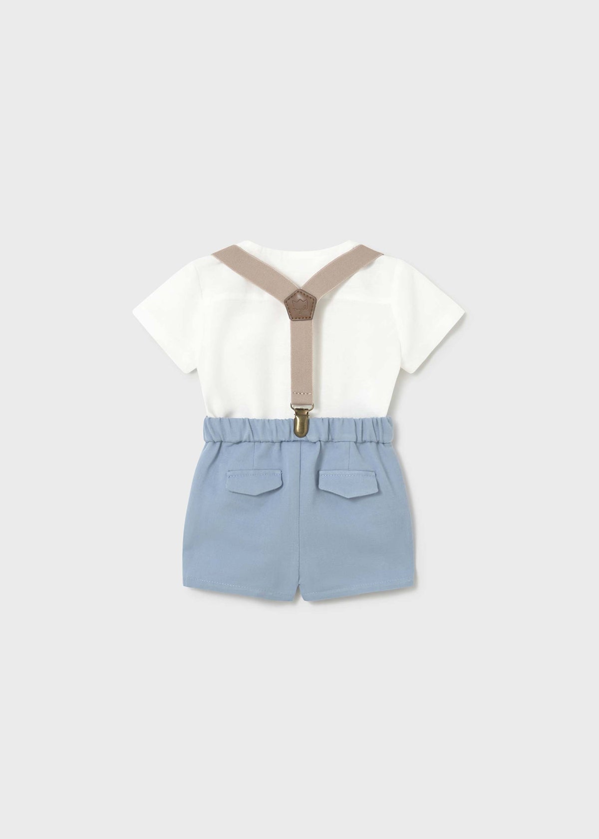 Completo pantaloncino bretelle e camicia neonato - Polvere