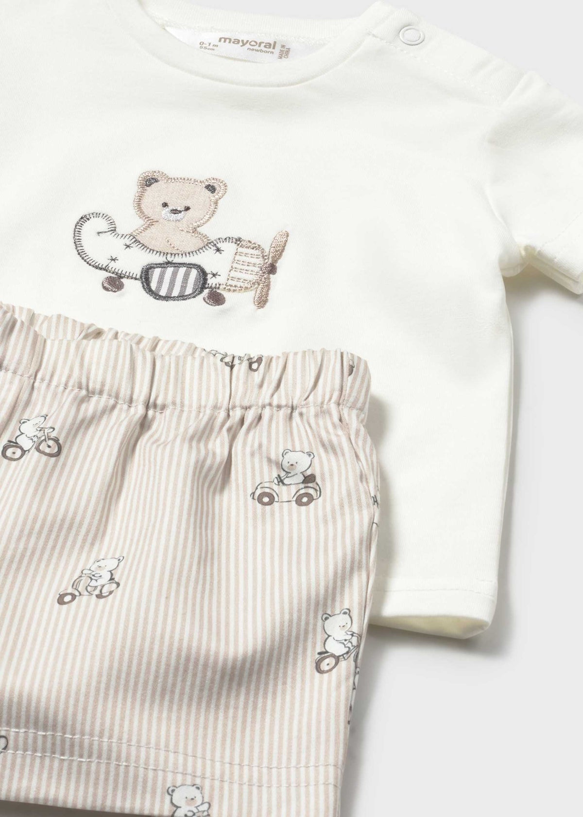 Completo pantaloncino e maglietta orsetto neonato - Tortora
