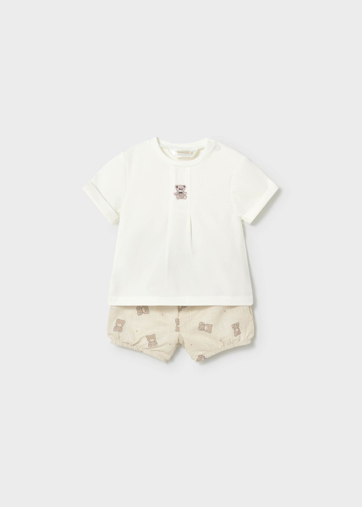Completo pantaloncino stampato e maglietta neonato - Tortora