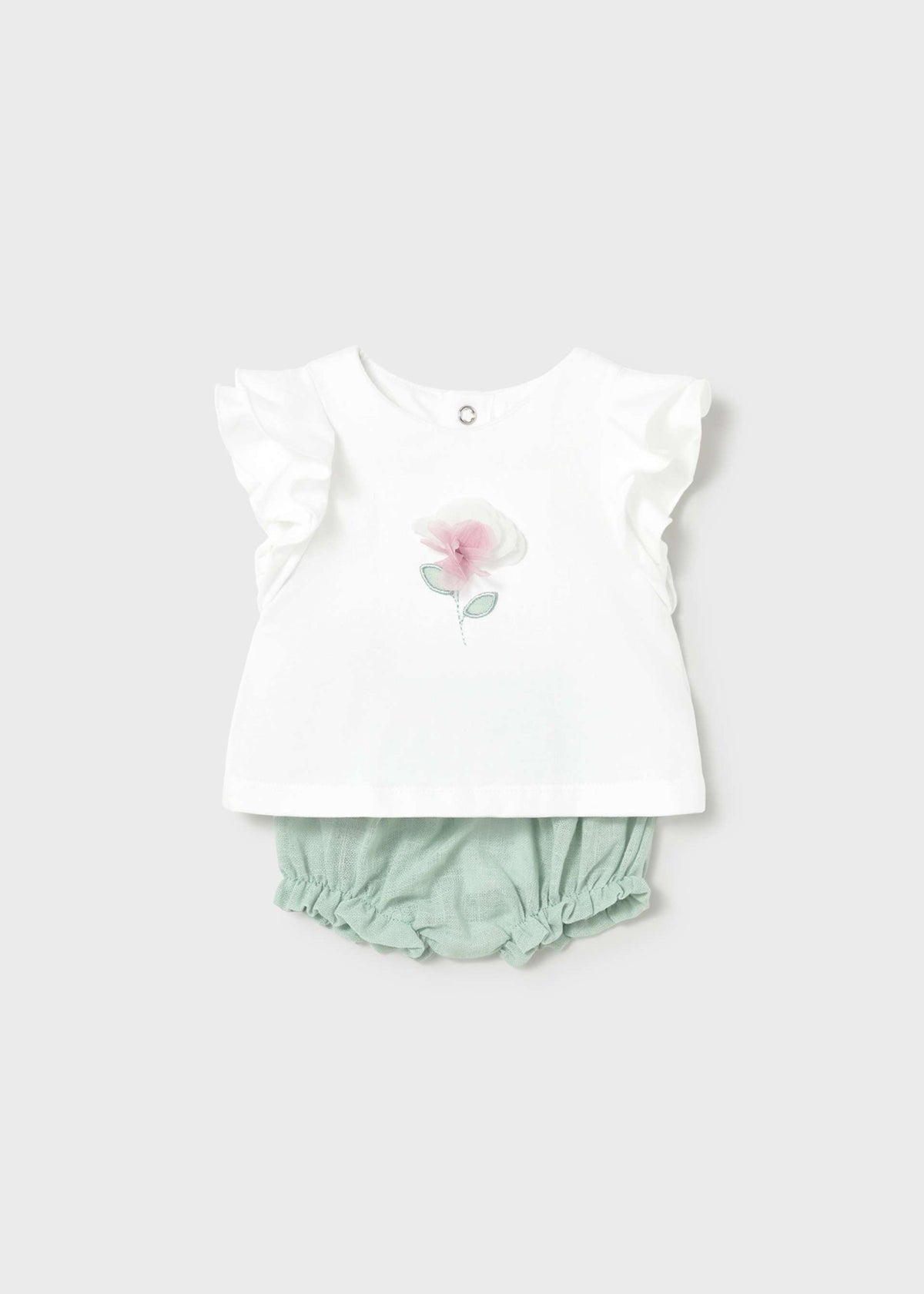 Completo pantalone e maglietta con fiore neonata - Acqua