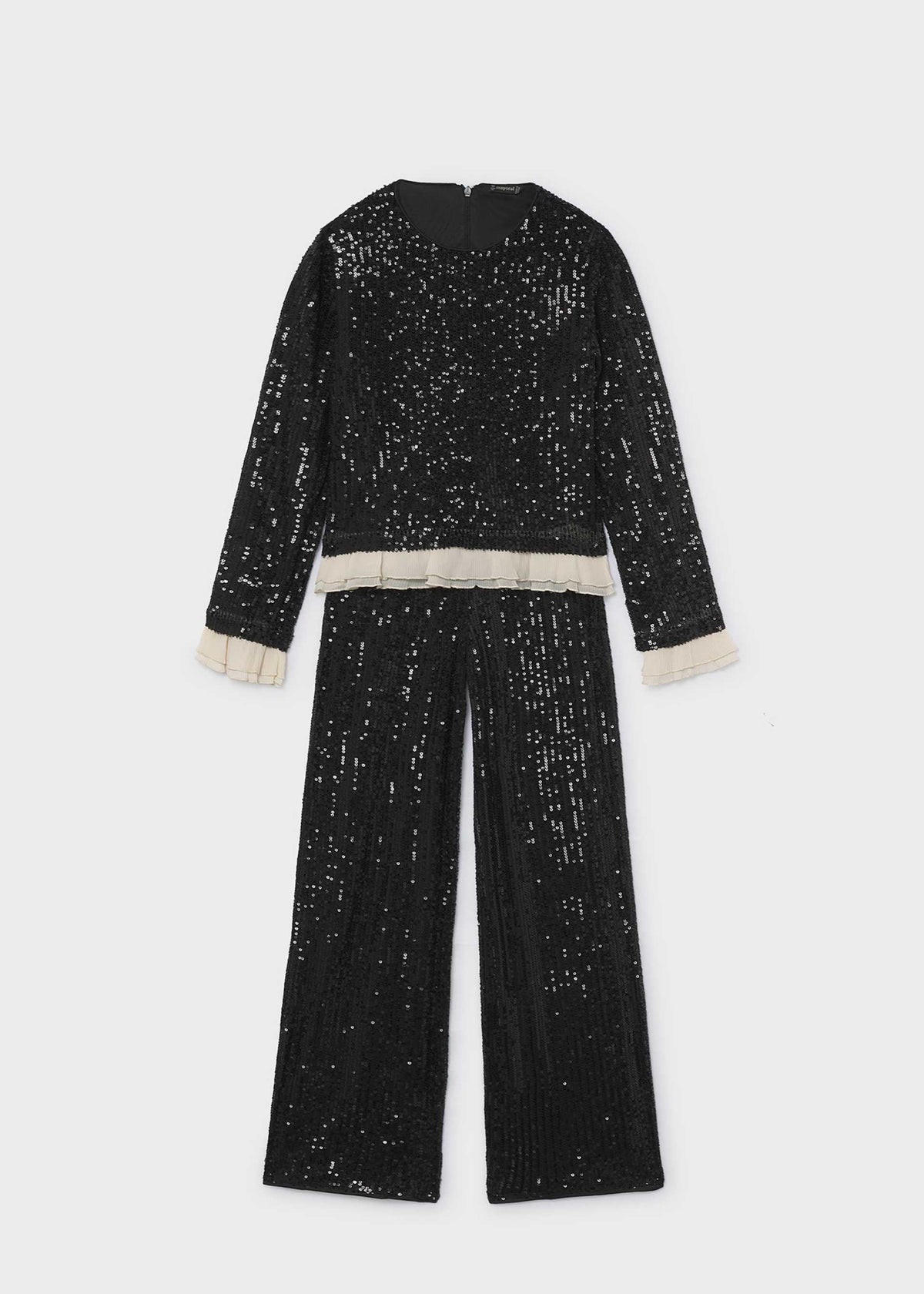 Completo pantalone e maglietta lustrini ragazza - Nero