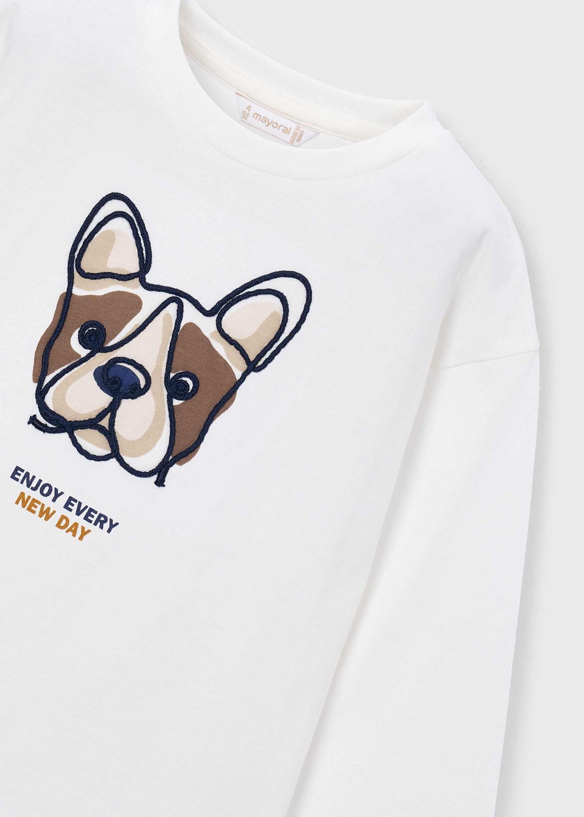 Maglietta cane ricamato bambino - Panna