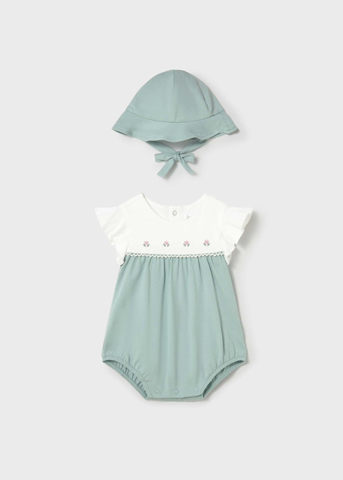 Pagliaccetto fiorellini con cappello neonata - Acqua