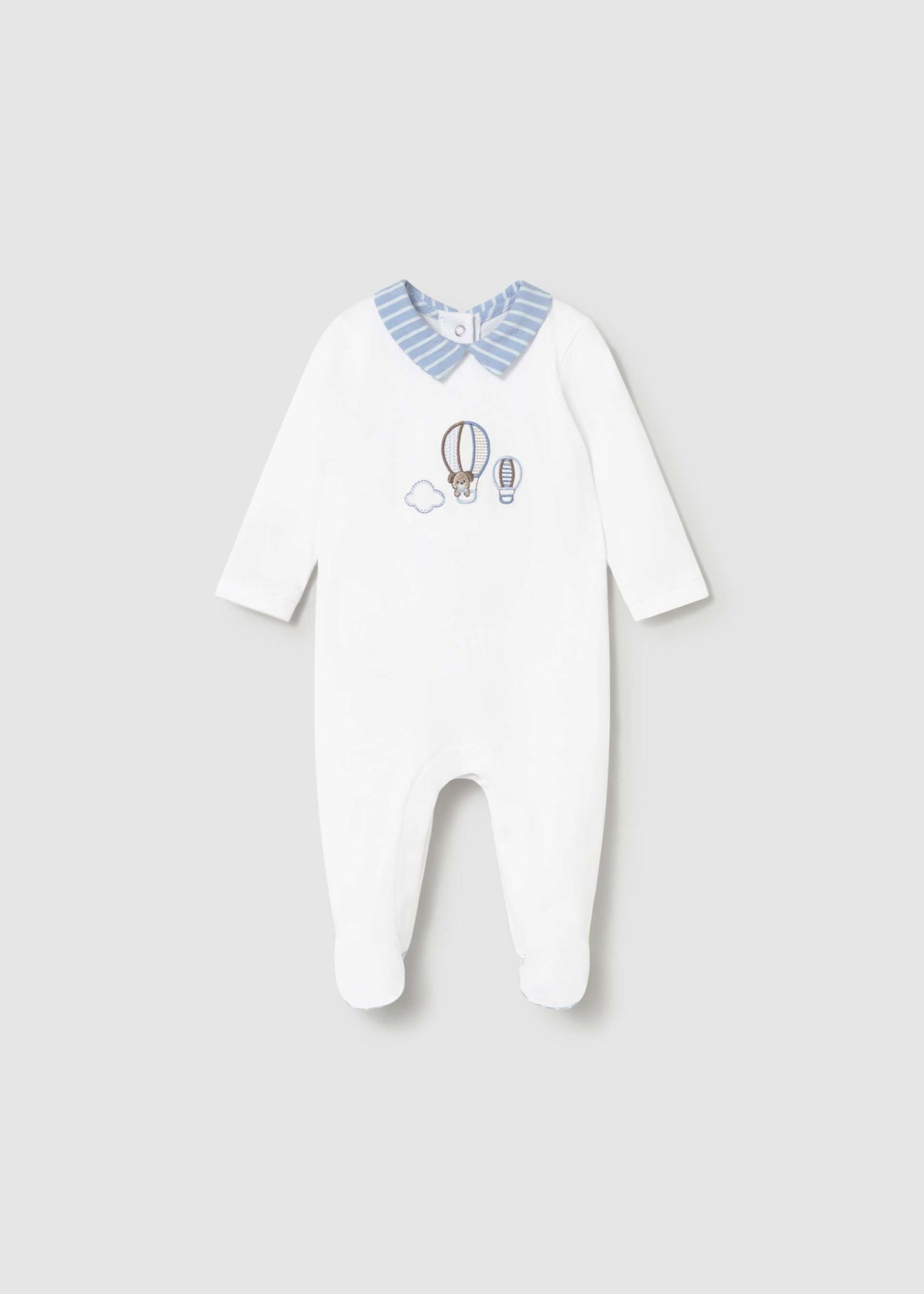 Pigiama lungo ricamato neonato - Bianco