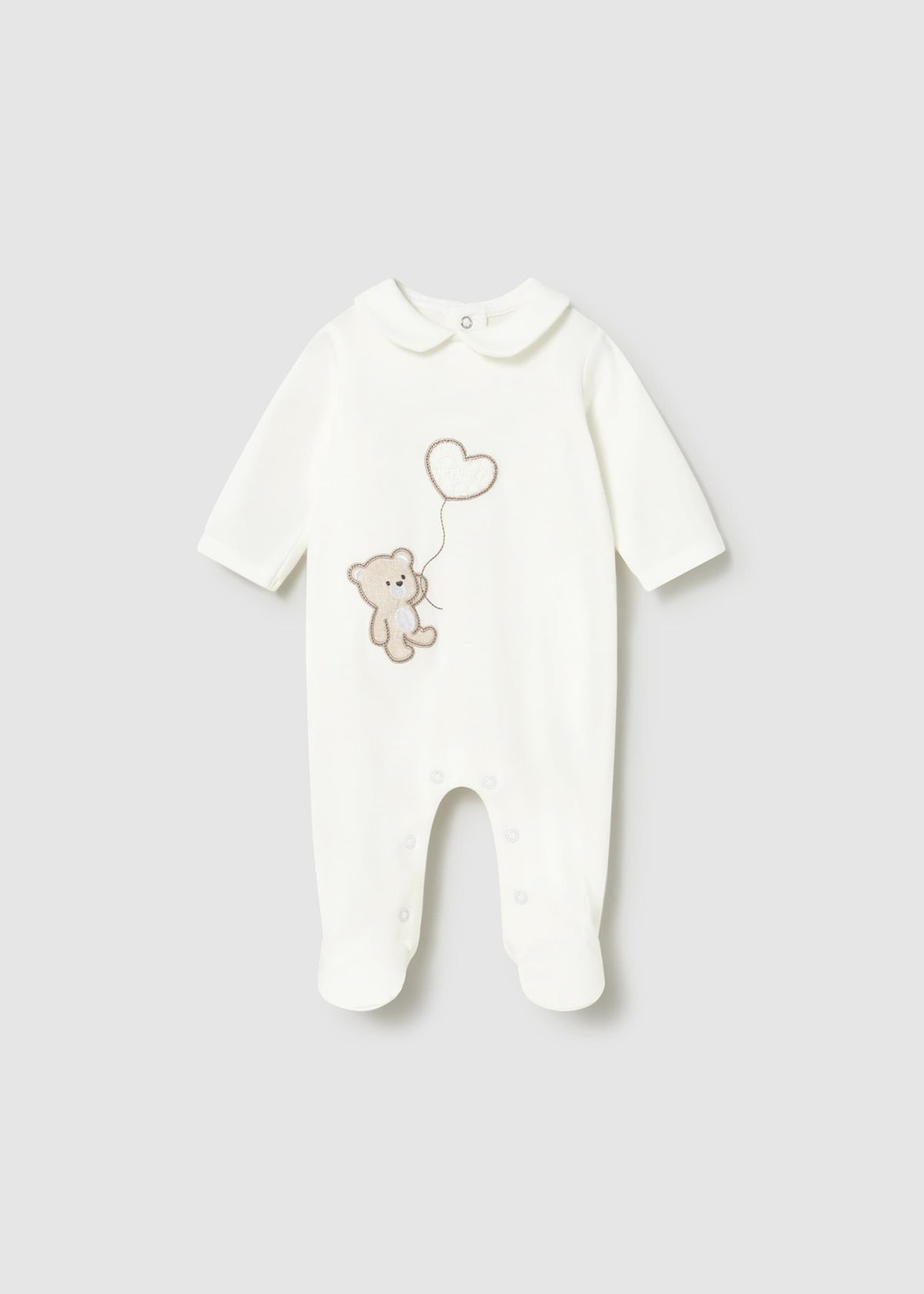 Pigiama orsetto ricamato neonata - Ecru