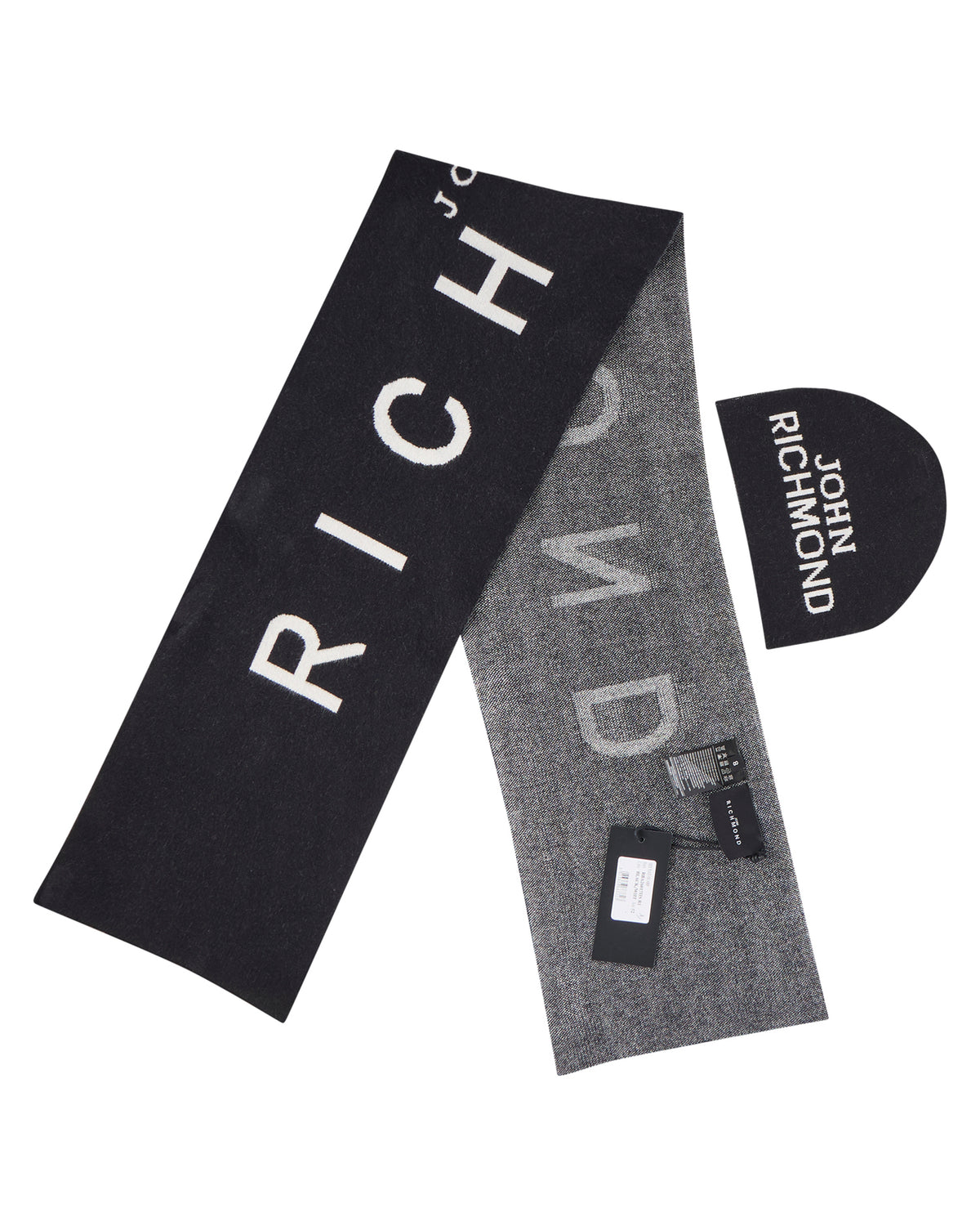 Richmond Junior Set cappello e sciarpa in maglia con logo jacquard - Black