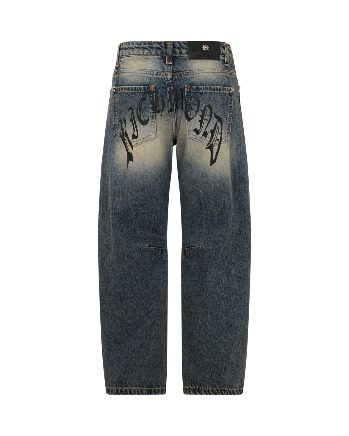 Richmond Junior Jeans a gamba ampia con lavaggio dirty e logo gotico - Denim Dirty Effect