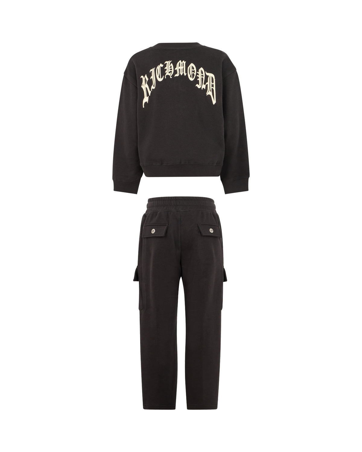 Richmond Junior Completo felpa girocollo e pantaloni cargo con logo JR - Black