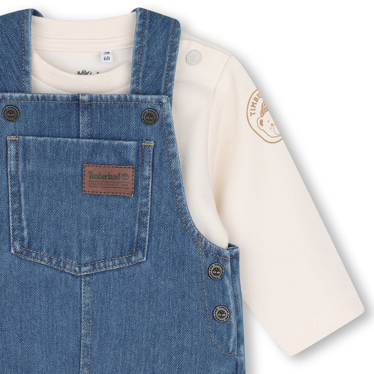Timberland Kids Set salopette in denim e maglia a maniche lunghe - Grigio mare