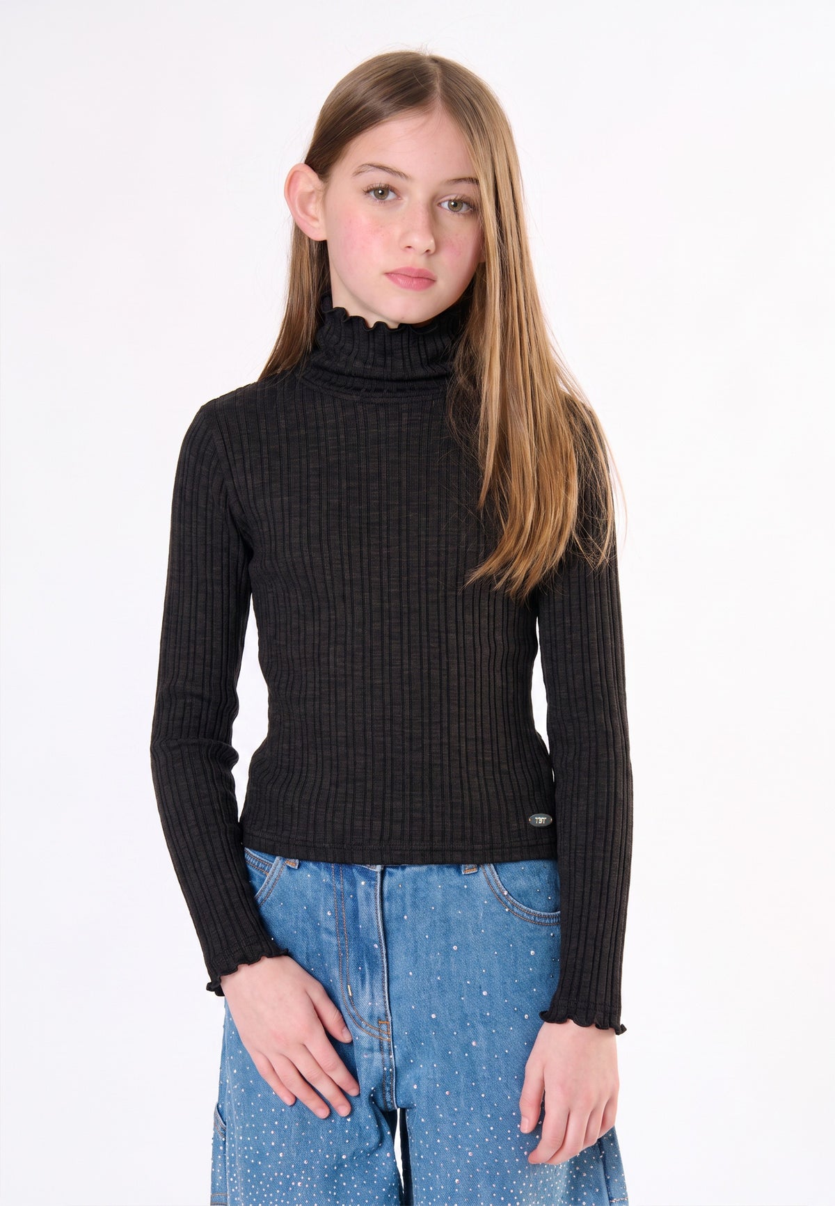 Maglia a coste ragazza - Nero