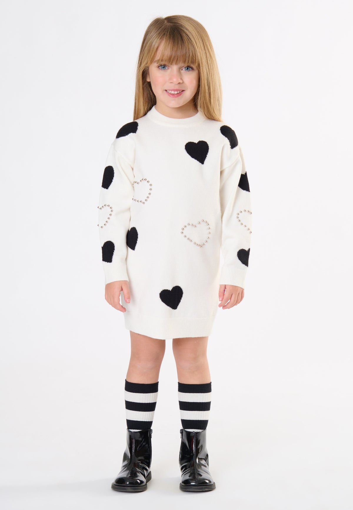 Abito cuori bambina - Latte/Nero