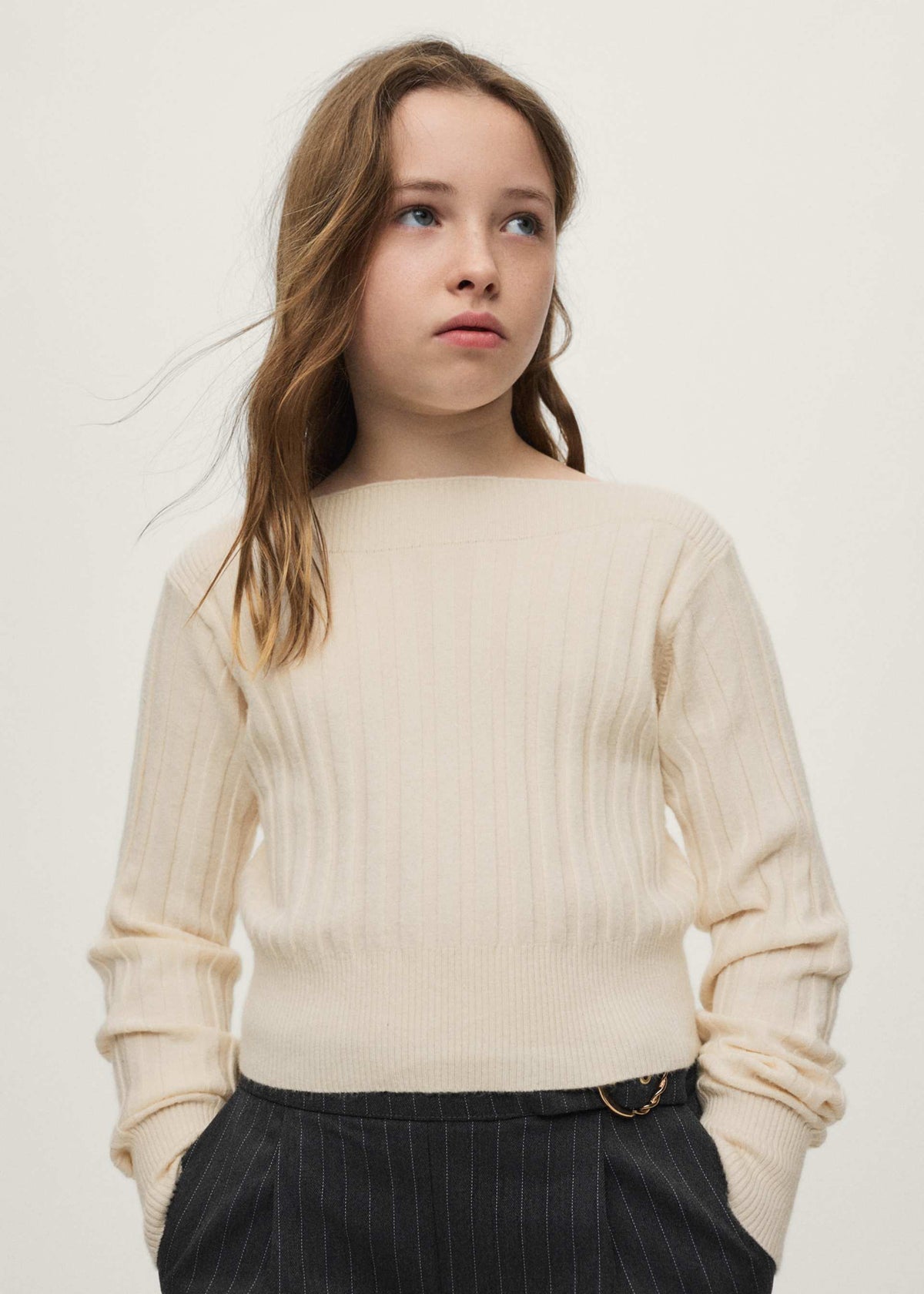 Top corto a costine ragazza - Crema