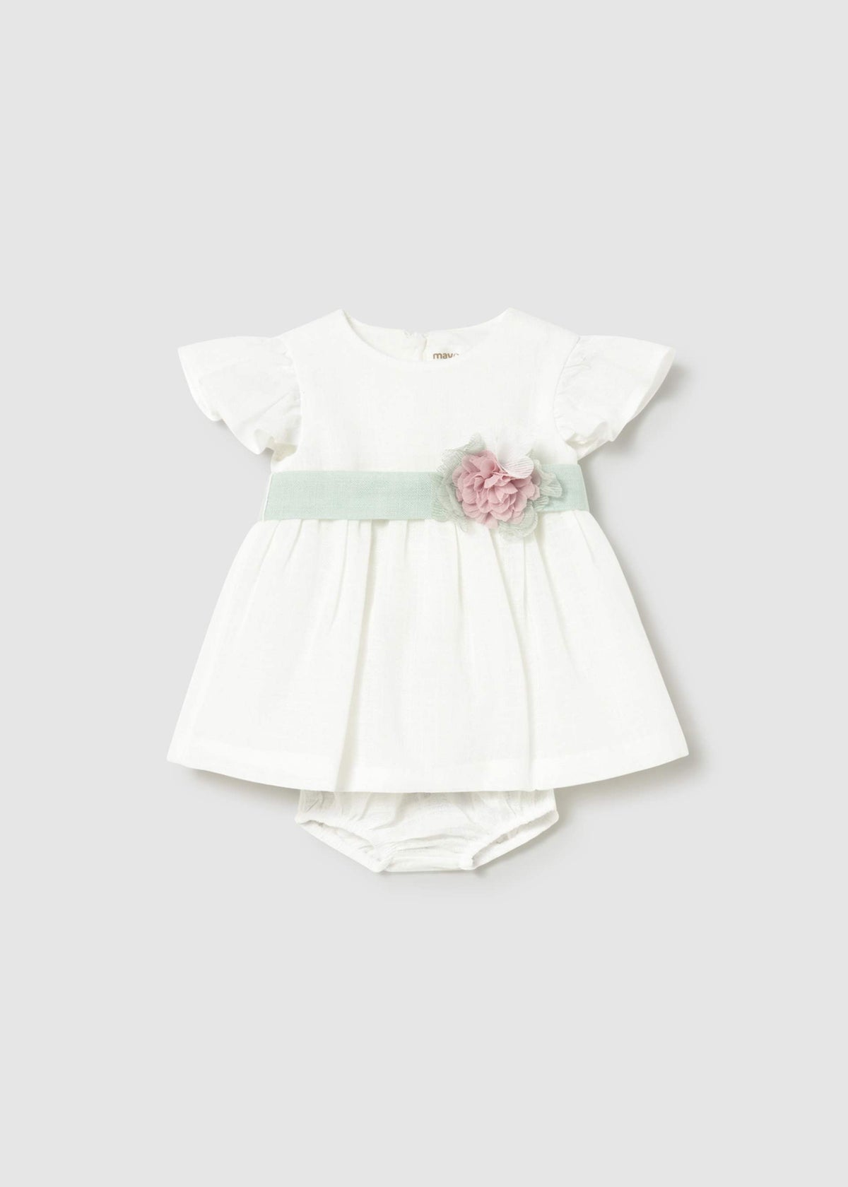 Vestito con copripannolino e fusciacca floreale cerimonia neonata - Aqua
