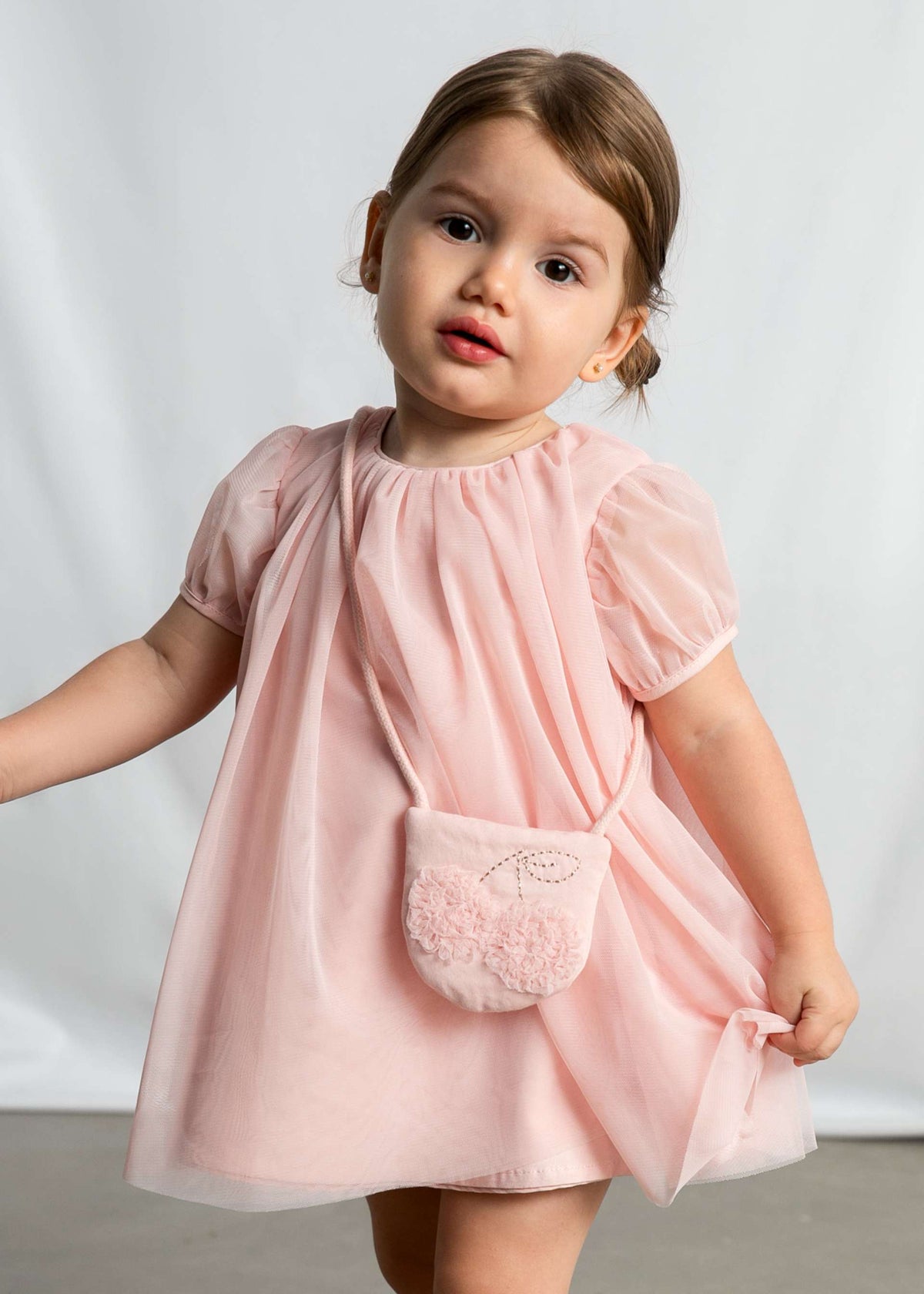Vestito tulle con borsetta neonata