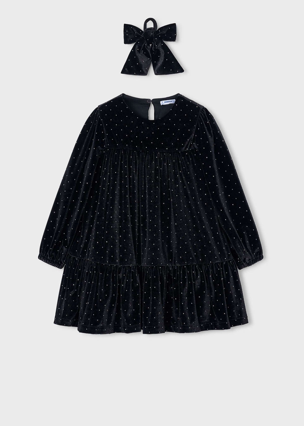 Vestito velluto con elastico per capelli bambina - Nero