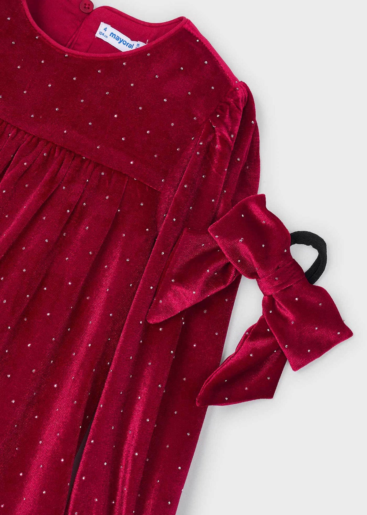 Vestito velluto con elastico per capelli bambina - Rosso