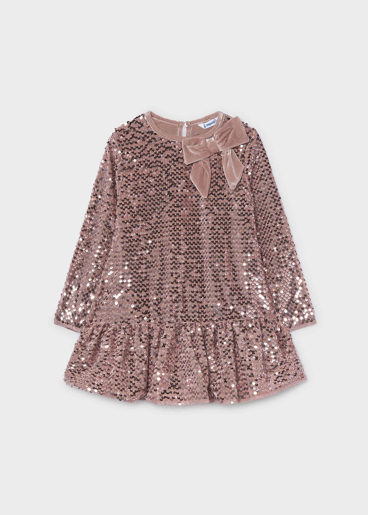 Vestito velluto con pallettes e fiocco bambina - Quarzo