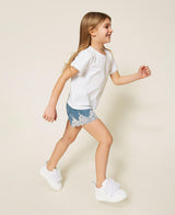 Shorts baby in jeans con pizzo