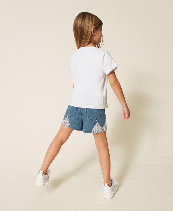 Shorts baby in jeans con pizzo