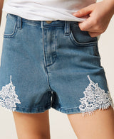 Shorts baby in jeans con pizzo